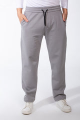 Men's Elasticated Waistband Flat Black Cotton Drawstrings Wide-Leg Sweatpants