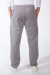 Men's Elasticated Waistband Flat Black Cotton Drawstrings Wide-Leg Sweatpants