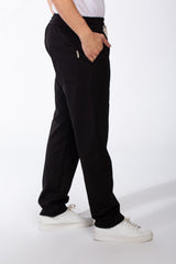 Men's Elasticated Waistband Flat Black Cotton Drawstrings Wide-Leg Sweatpants