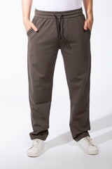 Men's Elasticated Waistband Flat Black Cotton Drawstrings Wide-Leg Sweatpants