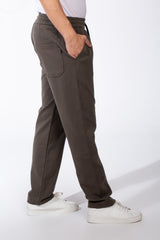 Men's Elasticated Waistband Flat Black Cotton Drawstrings Wide-Leg Sweatpants