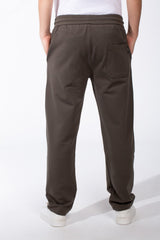 Men's Elasticated Waistband Flat Black Cotton Drawstrings Wide-Leg Sweatpants