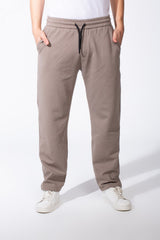Men's Elasticated Waistband Flat Black Cotton Drawstrings Wide-Leg Sweatpants