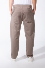 Men's Elasticated Waistband Flat Black Cotton Drawstrings Wide-Leg Sweatpants