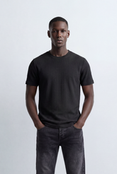 Men’s Tomato Store Structured Knit T-Shirt Grid Texture Surface Slim Fit