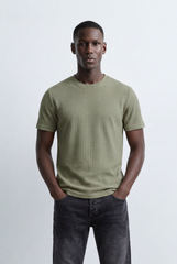 Men’s Tomato Store Structured Knit T-Shirt Grid Texture Surface Slim Fit