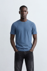 Men’s Tomato Store Structured Knit T-Shirt Grid Texture Surface Slim Fit