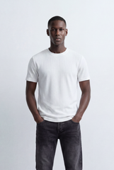 Men’s Tomato Store Structured Knit T-Shirt Grid Texture Surface Slim Fit