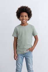 Boy's Slim Fit Basic T-Shirt Premium Ribbed Textured Fabric Smart Casual Style Tomato Store