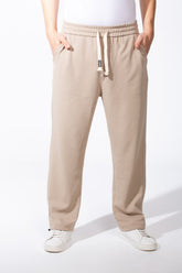 Men's Elastic Waistband Deep Side Pockets Breathable Cotton-Blend Fabric Wide-Leg Sweatpants