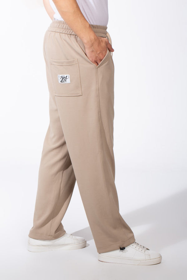 Men's Elastic Waistband Deep Side Pockets Breathable Cotton-Blend Fabric Wide-Leg Sweatpants