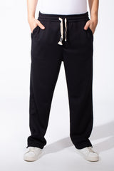 Men's Elastic Waistband Deep Side Pockets Breathable Cotton-Blend Fabric Wide-Leg Sweatpants