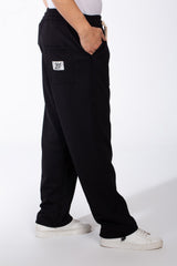 Men's Elastic Waistband Deep Side Pockets Breathable Cotton-Blend Fabric Wide-Leg Sweatpants