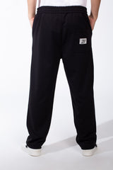 Men's Elastic Waistband Deep Side Pockets Breathable Cotton-Blend Fabric Wide-Leg Sweatpants
