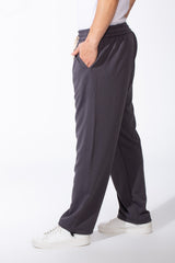 Men's Elastic Waistband Deep Side Pockets Breathable Cotton-Blend Fabric Wide-Leg Sweatpants