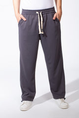 Men's Elastic Waistband Deep Side Pockets Breathable Cotton-Blend Fabric Wide-Leg Sweatpants