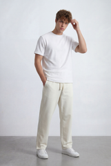 Men's Elastic Waistband Deep Side Pockets Breathable Cotton-Blend Fabric Wide-Leg Sweatpants