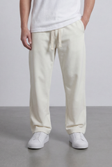 Men's Elastic Waistband Deep Side Pockets Breathable Cotton-Blend Fabric Wide-Leg Sweatpants
