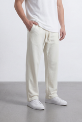 Men's Elastic Waistband Deep Side Pockets Breathable Cotton-Blend Fabric Wide-Leg Sweatpants
