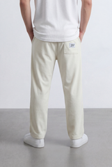 Men's Elastic Waistband Deep Side Pockets Breathable Cotton-Blend Fabric Wide-Leg Sweatpants