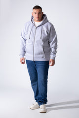 Men's Full-Zip Long Sleeve Side Pockets Basic Hooded Big Size Sweatshirt