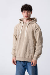 Men's Oversized Hood Washed Print Classic Kangaroo Front Pocket Tomato Store Sweatshirt With Edge Seam Detailing