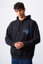 سويت شيرت بغطاء رأس كبير الحجم للرجال بطباعة مزدوجة ورسومات