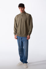 Men's Round Neck Half Zip Long Sleeve Oversized Sweatshirt