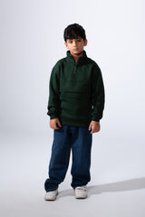 Boy’s Half Zipper Oversize Melton High Neck Sweatshirt With Modern Layered