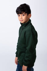 Boy’s Half Zipper Oversize Melton High Neck Sweatshirt With Modern Layered
