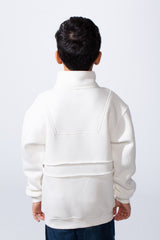 Boy’s Half Zipper Oversize Melton High Neck Sweatshirt With Modern Layered