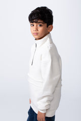 Boy’s Half Zipper Oversize Melton High Neck Sweatshirt With Modern Layered