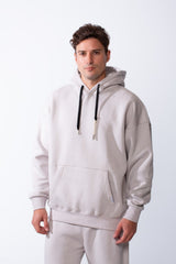 Men's Two Piece Long Sleeves Front Kangaroo Pocket Basic Oversize Melton Set Outfit