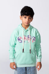 Boy's Slim Fit Long Sleeve Front Print Comfortable Daily Wear With Kangaroo Pockets Hood Sweatshirt