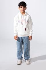 Boy's Slim Fit Long Sleeve Front Print Comfortable Daily Wear With Kangaroo Pockets Hood Sweatshirt