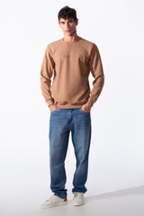 Men's Slim Fit Crew Neck Front Text Print Long Sleeve Sweatshirt