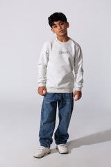 Boy's Long Sleeve Tomato Store Textured Fabric Crew Neck Front Text Casual Slim Fit Sweatshirt