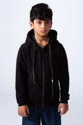Boy’s Slim Fit Full Front Zipper Plain Essential Hood Sweatshirt