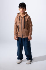 Boy’s Slim Fit Full Front Zipper Plain Essential Hood Sweatshirt