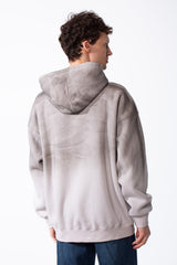 Men's Oversized Acid-Wash Finish Kangaroo Pocket With Drawstring Hood Ribbed Cuffs And Hem Sweatshirt