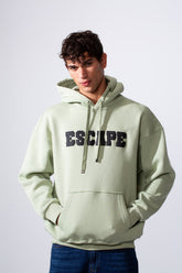 Men's Hooded Oversize Melton Front Text Print Sweatshirt