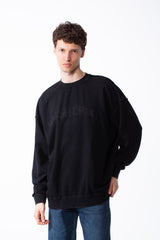 Men's Oversized Pigment-Dye Finish Ribbed Crew Neck Modern Distressed Edge Melton Sweatshirt