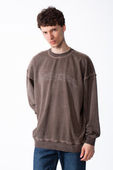 Men's Oversized Pigment-Dye Finish Ribbed Crew Neck Modern Distressed Edge Melton Sweatshirt
