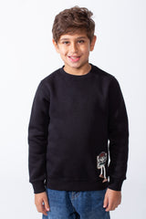 Boy's Slim Fit Melton Crew Neck Cartoon Patch Sweatshirt
