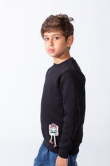 Boy's Slim Fit Melton Crew Neck Cartoon Patch Sweatshirt