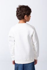 Boy's Slim Fit Melton Crew Neck Cartoon Patch Sweatshirt