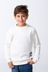 Boy's Slim Fit Melton Crew Neck Cartoon Patch Sweatshirt