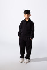 Boy's Two-Piece With Classic Polo Neck Two buttons Long Sleeve Knit Melton Daily Wear Comfortable Outfit Set