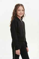 Girl’s Co-Ord Set Bomber Style Full Front Zip Ribbed Contrast Side Piping Outfit