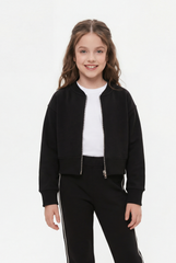 Girl’s Co-Ord Set Bomber Style Full Front Zip Ribbed Contrast Side Piping Outfit